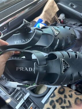 Prada Black Women's Rubber Fisherman Sandals NEW-
